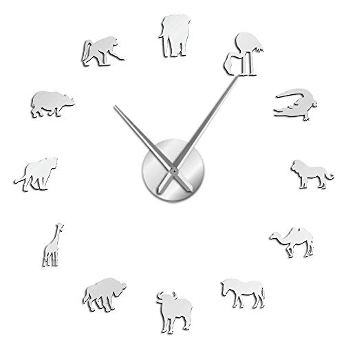 CWZZWS Afrikanische Tiere Silhouette Wandaufkleber Afrikanische DIY Wandkunst Große Safari Wildtier Tier Riesige Wanddekoration Uhr von CWZZWS