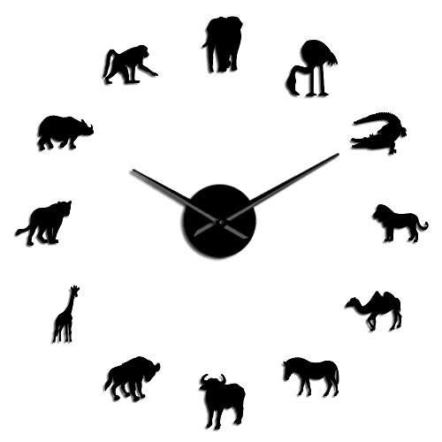 CWZZWS Afrikanische Tiere Silhouette Wandaufkleber Afrikanische DIY Wandkunst Große Safari Wildtier Tier Riesige Wanddekoration Uhr von CWZZWS