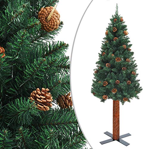 CWZZWS Künstlicher Weihnachtsbaum, Tannenbaum mit echtem Holz und weißem Schnee, schlanker Weihnachtsbaum für die Weihnachtsdekoration drinnen und draußen, Grün, 180 cm, PVC, modisch von CWZZWS