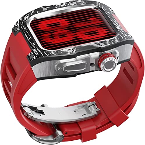 CWZZWS Luxuriöses Kohlefaser-Uhrengehäuse + Gummi-Uhrenarmband, für SE 8 7 6 5 4 SE, Metall-Retro-Gehäuse und Uhrenarmband, für Iwatch 45 mm 44 mm Serie Uhr DIY von CWZZWS