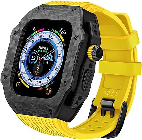 CWZZWS Luxuriöses Kohlefaser-Uhrengehäuse und Fluor-Uhrenarmband, für Ultra 49 mm Serie, Rm Style Mod Kit Fluorkautschuk-Uhrenarmband-Abdeckung, für Iwatch Serie 8 Ultra von CWZZWS