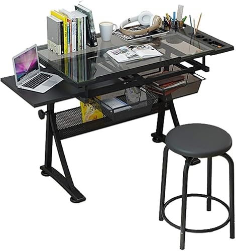 CWZZWS Zeichentische Höhenverstellbarer Zeichentisch, neigbarer Basteltisch mit Stauraum, großer Kunstschreibtisch, für Home-Office-Zeichentisch von CWZZWS