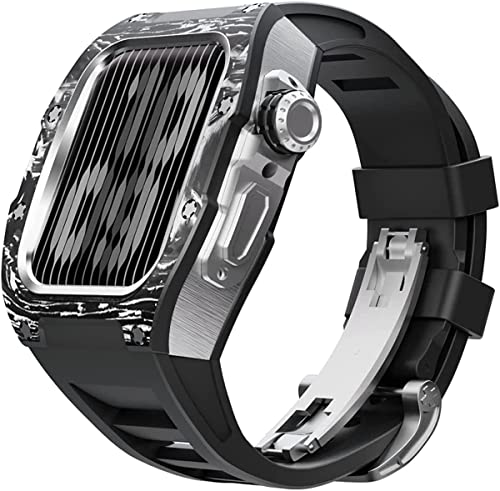 Upgrade Carbon Fiber Case Gummi-Uhrenarmband, für 8 7 45/44 mm, Mod Kit Metalllünette Fluorkautschuk-Armband, für Iwatch 6 5 4 SE Uhrenarmband von CWZZWS