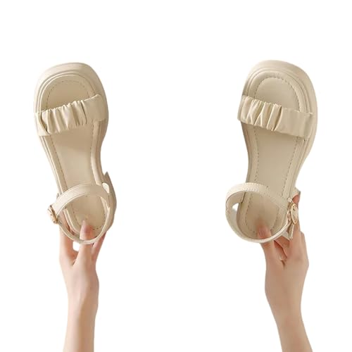 CXHJCQ Sandalen Dicke Soled Sandalen Für Frauen, Die Sommer Mit Modischen Strandschuhen Tragen-Beige-40 von CXHJCQ