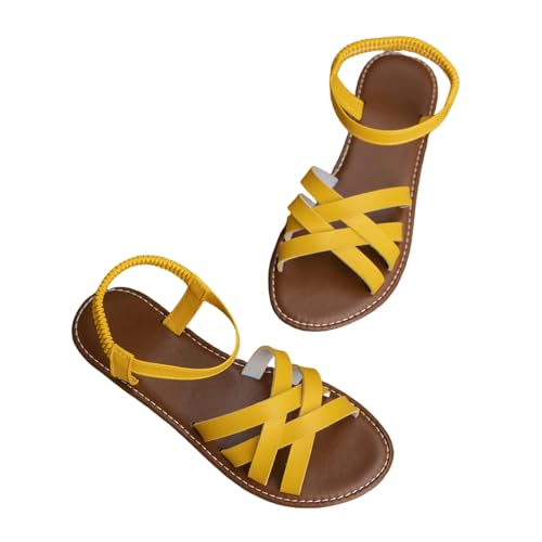 CXHJCQ Sandalen Schuhe Für Frauen Frauen Flache Sandalen Bodengurt Sandalen Mit Nicht -Slip -Gummi -Soles Damen Täglich Sandalen Sandalen-Gelb-43 von CXHJCQ
