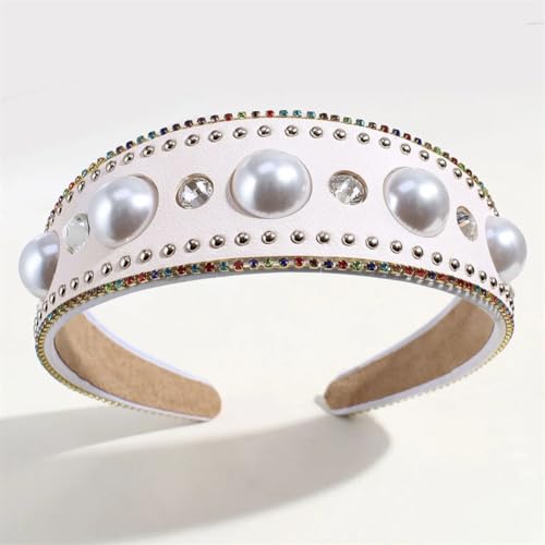 CXLHZCJB Frauen Mädchen Perlen Strass Haarband Vintage Stil Leder Stirnbänder Intarsien Party Stirnband Weiß von CXLHZCJB