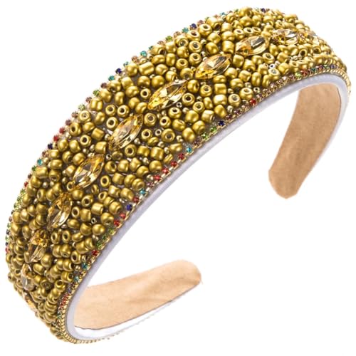 CXLHZCJB Haarband für Damen und Mädchen, breite Krempe, Bunte Perlen, Strass-Stirnband, Kopfschmuck, Party-Haarbänder, goldfarben von CXLHZCJB