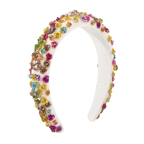 CXLHZCJB LULUMAIC Frauen Mädchen Bunte Strass Stirnbänder Hand Nähen Blume Schwamm Stirnband Haar Zubehör Weiß von CXLHZCJB