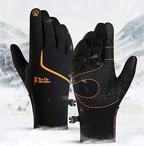 CXW Winter Fahrradhandschuhe, Wasserdichter Touchscreen Warme Fahrrad Handschuhe für Männer & Frauen (Schwarz & Orange, XL) von CXW