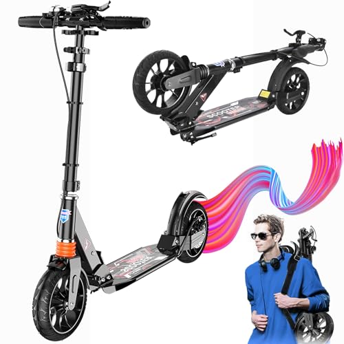 CXYTX Scooter, CityrollerKick Scooters, Kinder Tretroller, klappbar und Höhenverstellbar, Federung &Tragegurt, Support 150kg, Freestyle Kickscooter für Kinder und Erwachsene,Schwarz von CXYTX