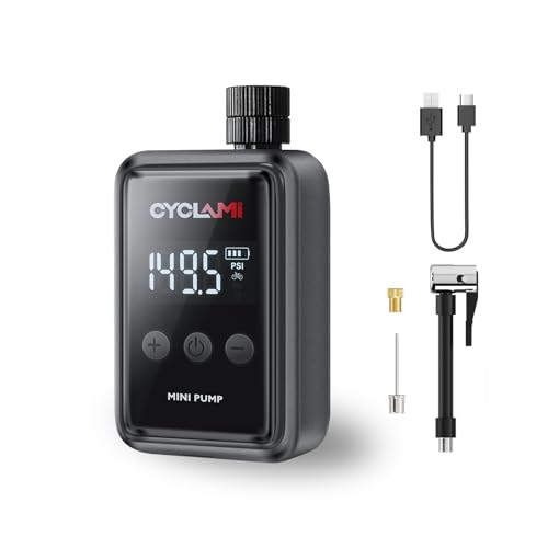 Mini Fahrradpumpe,CYCLAMI Elektrische Fahrradpumpe mit Digitalem Manometer,150PSI Fahrradpumpe Luftpumpe mit Presta und Schrader Ventil für Rennrad und Mountainbikes,mit wiederaufladbarem Akku Mini Fahrradpumpe,CYCLAMI Elektrische Fahrradpumpe mit Digitalem Manometer,150PSI Fahrradpumpe Luftpumpe mit Presta und Schrader Ventil für Rennrad und Mountainbikes,mit wiederaufladbarem Akku von CYCLAMI
