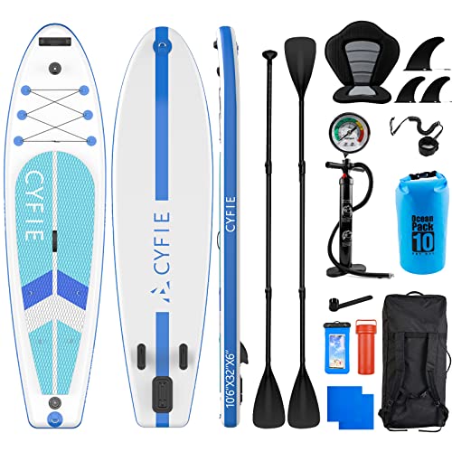 CYFIE Stand Up Paddling Board Aufblasbare,SUP Board Set mit Kajak Sitz und SUP Paddel |Komplettes Zubehör |Stand Up Paddle Board für Anfänger & Fortgeschrittene|320 × 81 × 15cm |Tragfähigkeit 150kg von CYFIE