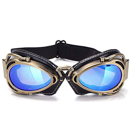 Motocross Brille,Motorradbrille MTB-Biker-Goggles Motorrad-Goggle-Sonnenbrillen-Roller Moto Aviateur-Weinlese-Gläser Motocross Goggle (Color : Bronze Blue) von CYMKYQ