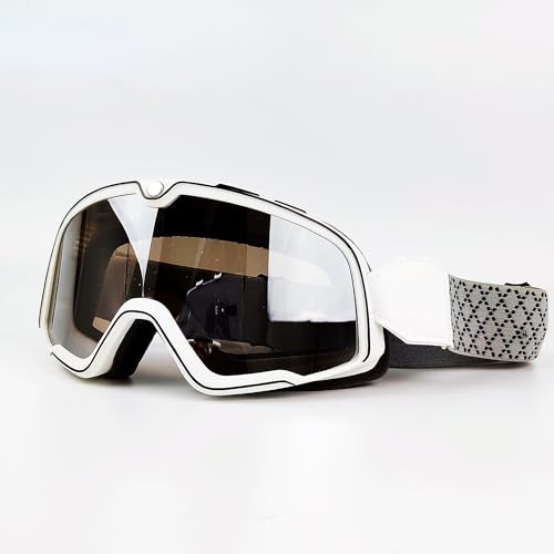 Motocross Brille,Motorradbrille Motorrad Brille Retro Motocross Brille Roller ATV Skifahren Sonnenbrille Brillen Anti-UV Cafe Racer Chopper Radfahren Racing (Color : White-Silver) von CYMKYQ