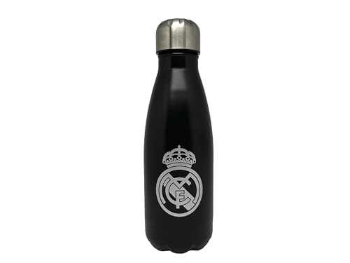 CYP Brands Real Madrid Wasserflasche aus Stahl, Trinkflasche mit luftdichtem Verschluss, 550 ml, Schwarz, offizielles Produkt von CYPBRANDS