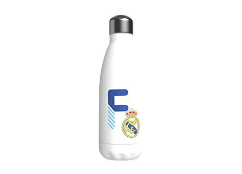 Real Madrid Wasserflasche aus Edelstahl, luftdicht, mit Buchstabe F in Blau, 550 ml, Weiß, offizielles Produkt (CyP Brands) von CYPBRANDS