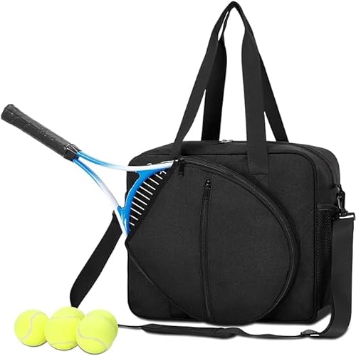 Tennis-Schläger Tragetasche, wasserdichte Tennis-Taschen für Frauen mit abnehmbaren Schulterriemen, großer Stauraum für Sport-Badminton-/Tennis-Schläger-Handtasche (Schwarz) von CYUREAY