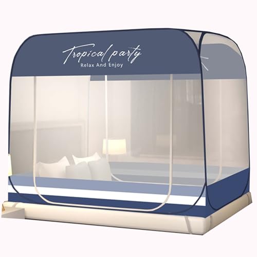 CYzpf Feinmaschiges Moskitonetz Pop-Up Moskitonetz Bett für Doppelbett und Einzelbett Mosquito Net Bed für Zuhause und Camping Geeignet für Innen und Außen,Blue1,1.8m*2.0m von CYzpf