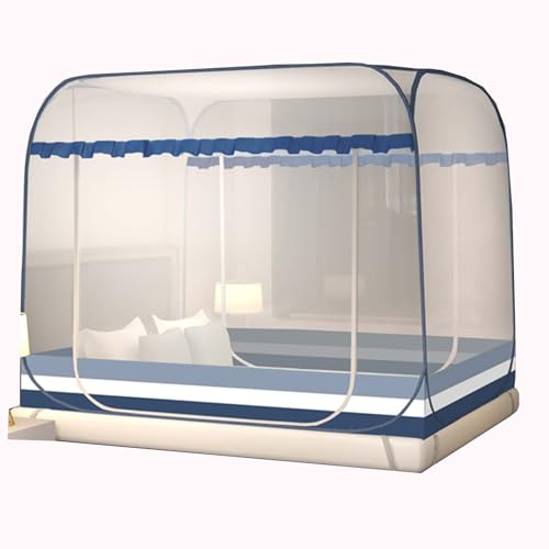 CYzpf Feinmaschiges Moskitonetz Pop-Up Moskitonetz Bett für Doppelbett und Einzelbett Mosquito Net Bed für Zuhause und Camping Geeignet für Innen und Außen,Blue2,1.5m*2.0m von CYzpf