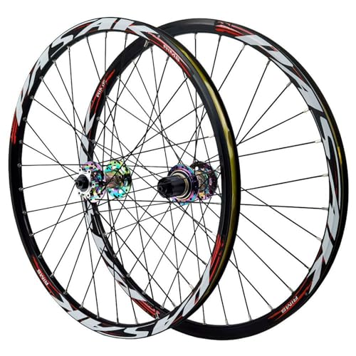 Radsatz 24" 26" 27,5" 29" Schnellspanner Scheibenbremse 32H Mountainbike Räder, 6 Sperrklinken HG/MS 12 Gang Freilauf Cross Country-Radsatz(MS Red QR_26in) von CZMYCBG