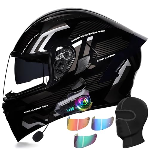 Motorradhelm Für Herren Klapphelm Mit Bluetooth, Helm Motorrad Mit ECE Zertifizierung Integralhelm Mit Doppelvisier Eingebautem Mikrofon Modulare Helm Für Motorradhelm Herren Damen,C,XXL 63~64CM von CZSBXBHD