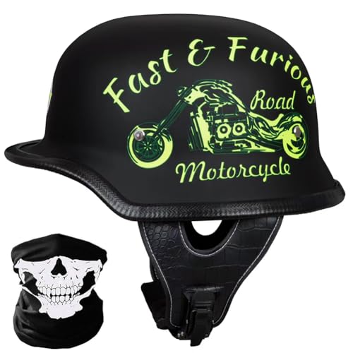 Motorradhelm Halbschalenhelm, Deutsche Motorrad Halbhelme Jethelm ECE Zertifizierung Cap Half Shell Helm Herren Damen Half Open Helm Schnellverschlussschnallen Für Cruiser Chopper,G,XL 61~62CM von CZSBXBHD