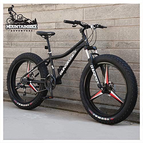 26-Zoll-Hardtail-Mountainbike, Fat Tire Mountain Trail Bike für Erwachsene, Männer und Frauen, Mountainbike mit mechanischen Scheibenbremsen und Vorderradfederung, Kohlenstoffstahl, 3 Speichen, Schw von CZYGPHY