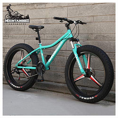 26-Zoll-Hardtail-Mountainbike, Fat Tire Mountain Trail Bike für Erwachsene, Männer und Frauen, Mountainbike mit mechanischen Scheibenbremsen und Vorderradfederung, Kohlenstoffstahl, 3 Speichen, Grün von CZYGPHY