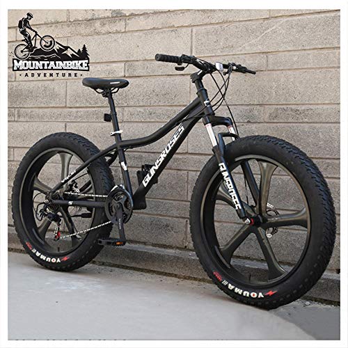 26-Zoll-Hardtail-Mountainbike, Fat Tire Mountain Trail Bike für Erwachsene, Männer und Frauen, Mountainbike mit mechanischen Scheibenbremsen und Vorderradfederung, Kohlenstoffstahl, 5 Speichen, Schw von CZYGPHY