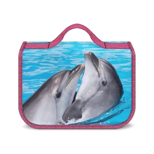 Kulturbeutel, tragbare Make-up-Tasche, Hunde-Kulturbeutel mit Blatt-Cartoon-Motiv, für Damen und Herren, Wasser Spielen Delphin Kulturbeutel, tragbare Make-up-Tasche, Hunde-Kulturbeutel mit Blatt-Cartoon-Motiv, für Damen und Herren, Wasser Spielen Delphin von CZZYH