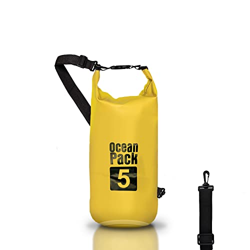 Dry Bag Wasserdichte Tasche Meer 5L 10L 20L wasserdichte Tasche mit verstellbarem Schultergurt, Waterproof trockener Beutel/Sack, Kayaking Boots-Ausflug Kanu/Fischen/Rafting/Snowboarding (GELB, 5l) von Cable Technologies