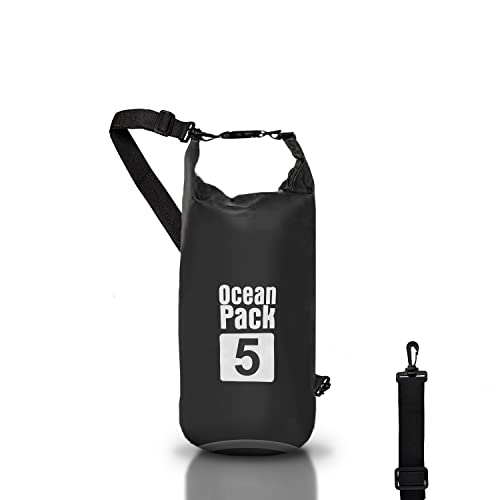 Dry Bag Wasserdichte Tasche Meer 5L 10L 20L wasserdichte Tasche mit verstellbarem Schultergurt, Waterproof trockener Beutel/Sack, Kayaking Boots-Ausflug Kanu/Fischen/Rafting/Snowboarding (Schwarz, 5l) von Cable Technologies