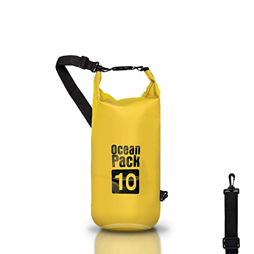 Dry Bag Wasserdichte Tasche Meer 5L 10L 20L wasserdichte Tasche mit verstellbarem Schultergurt, Waterproof trockener Beutel/Sack, Kayaking Boots-Ausflug Kanu/Fischen/Rafting/Snowboarding (GELB, 10l) von Cable Technologies