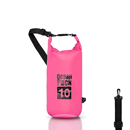 Dry Bag Wasserdichte Tasche Meer 5L 10L 20L wasserdichte Tasche mit verstellbarem Schultergurt, Waterproof trockener Beutel/Sack, Kayaking Boots-Ausflug Kanu/Fischen/Rafting/Snowboarding (Rosa, 10l) von Cable Technologies