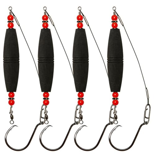 Cachpib Angel-Bobbers 4-teiliges Rig-Posen-Set, Bobber mit Haken, Angelposen mit geräuschemittierenden 3D-Faserperlen für Outdoor-Zander, Crappie, Panfish, schwarz, 7,6 cm von Cachpib