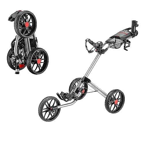 CaddyTek 3 Räder Golfwagen – Deluxe Quad-Fold Compact Push & Pull Caddy Trolley – Caddylite 15.3 V2 Silber von CaddyTek