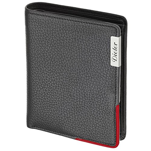 Cadenis Leder Geldbörse mit Laser-Gravur aus weichem genarbtem Rindnappa Bicolor schwarz/rot Hochformat 13 x 11 cm von Cadenis