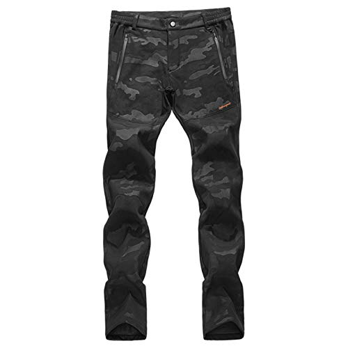 Damen Camouflage Plüsch Schneehose, wasserdichte Skihose Wanderhose,Schwarz,L von Caige