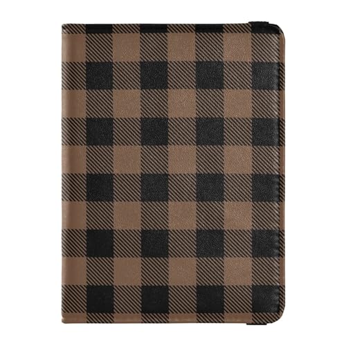 Buffalo Plaid Schottenkaro Schottland Kaffee Braun Leder Reisepass und Impfpass Brieftasche Combo Reisepass Hülle Reisedokumente Brieftasche Reisepasshülle mit RFID-Blockierung für Männer und Frauen von Caihoyu