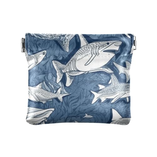Damen-Geldbörse aus PU-Leder, praktische Tasche, Geldbörse, Make-up-Tasche für Frauen, Tintenblau, Weiß, Haifisch-Muster, Mehrfarbig, 1 size, modern/enganliegend von Caihoyu