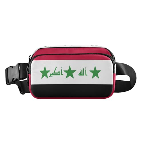 Modische Bauchtasche für Damen, Herren, Teenager, Mini-Schultertasche, Reisezubehör, mit verstellbarem Gurt, für Reisen, Einkaufen, Laufen, Irak-Flagge, Republik Irak, Schwarz / Rot, Irak Flagge von Caihoyu