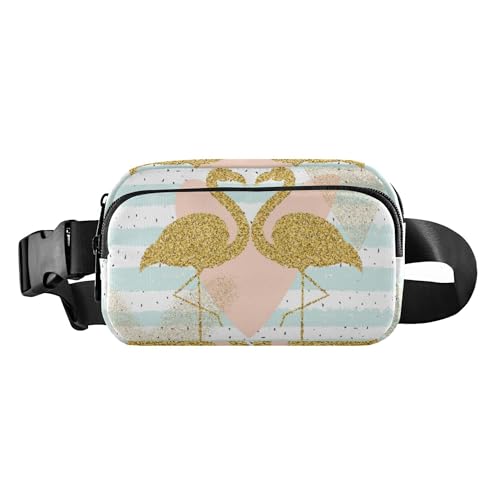 Modische Bauchtasche für Damen und Herren, Mehrzweck-Crossbody-Pass-Tasche mit verstellbarem Riemen für Radfahren, Wandern, Fitnessstudio, Kreativität, Karte, Gold, Glitzer, Flamingo, Hoffnung, von Caihoyu