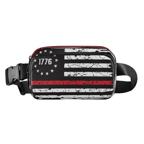 Modische Gürteltasche für Herren und Damen, Mehrzweck-Laufgürteltasche, Hüfttasche mit verstellbarem Riemen für Workout, Laufen, Wandern, 1776, Used-Look, amerikanische Flagge, USA-Schwarz, 1776 von Caihoyu