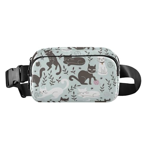 Niedliche Hüfttasche für Damen, Herren, Teenager, kleine Schultertasche, Reisezubehör, mit verstellbarem Gurt, für Workout, Laufen, Wandern, schwarze Katze, Weiß, niedlicher Cartoon, Schwarze Katze, von Caihoyu