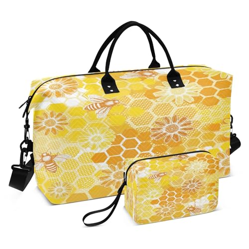 Reisetasche für die Nacht, Tragetasche, Reisetasche mit verstellbarem Riemen zum Wandern, große Kapazität, Biene, Glück, Honigkamm, gelbe Blumen, Mehrfarbig/Meereswellen (Ocean Tides), 1 size, von Caihoyu