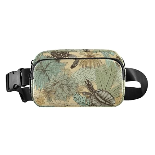 Stilvolle Gürteltasche für Damen, Herren, Teenager, große Kapazität, Crossbody-Tasche, Anti-Diebstahl, Hüfttasche mit verstellbarem Gurt für Workout, Laufen, Wandern, Vintage-Schildkröte und von Caihoyu