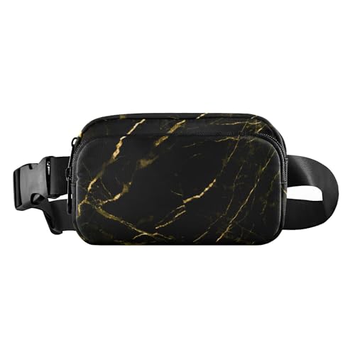 Trendige Bauchtasche für Damen, Herren, Teenager, kleine Crossbody-Tasche mit verstellbarem Riemen für Reisen, Laufen, Wandern, Schwarz und Gold, Marmor, Vintage-Textur, viele kräftige Kontraste, von Caihoyu