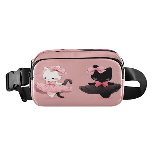 Trendige Bauchtasche für Damen und Herren, kleine Schultertasche, Reisezubehör mit verstellbarem Gurt, für Reisen, Laufen, Wandern, Ballett, schwarze Katze, weiße Katze, Ballett, schwarze Katze, weiße von Caihoyu