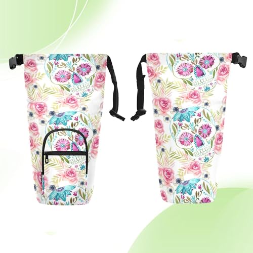 Watercolor Mexican Sugar Skull Happy Halloween Flowers Water Bottle Carrier Bag & Case Insulated Water Bottle Holder von Caihoyu