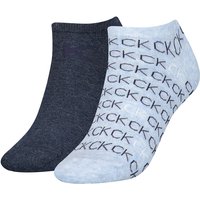 2er Pack Calvin Klein All-Over-Logo Sneakersocken Damen 004 - denim melange von Calvin Klein